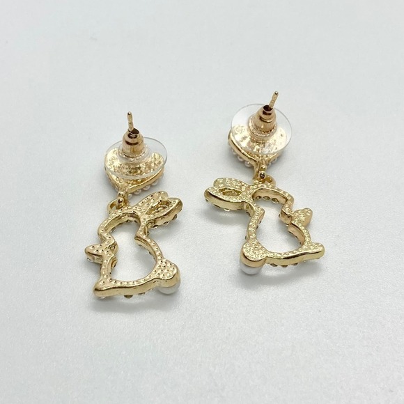 New with Defect Pearl and Rhinestone Dangle Easter Bunny Rabbit Earring Pair - Picture 8 of 10